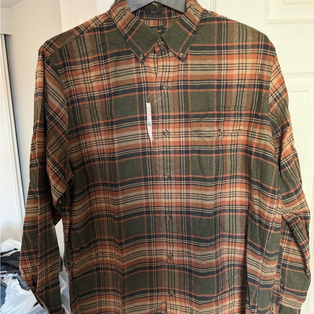 J. Crew Cashmere Blend Flannel Shirt in Olive and Tan